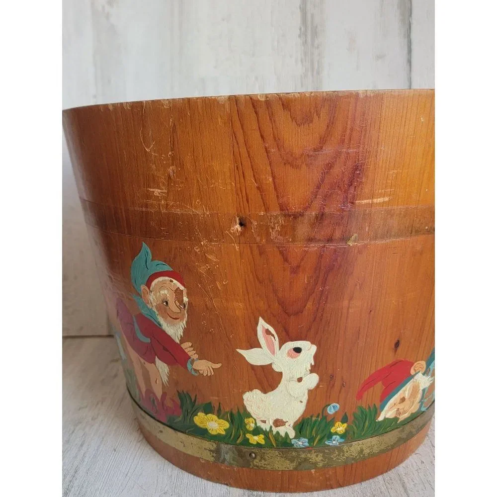Vintage Woodenware richmond AS IS Gnome bucket flower bunny 1961 rustic‎